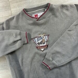 Vintage 90's Deer Nature Medium Crewneck Varsity Stripe V Neck Whitetail**